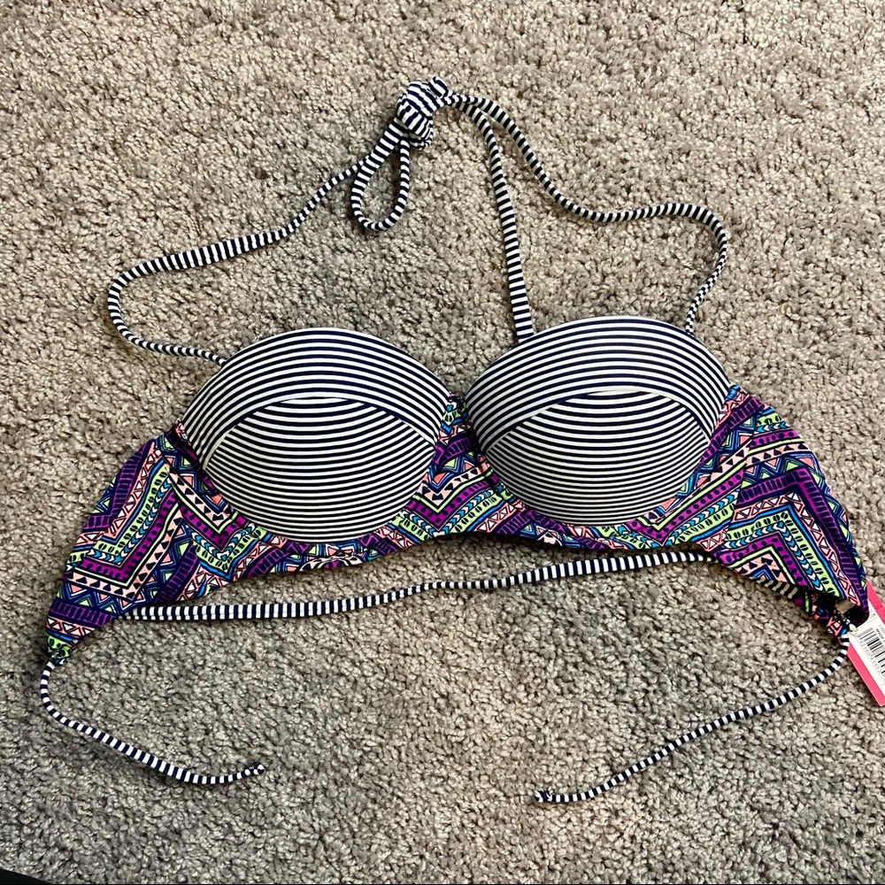 Bikini Top Medium Striped Molded Cups Adjustable Ties
